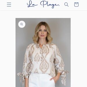 La Plage Margot Top with Ties- Batik Leaf- White/Sheer Bliss
